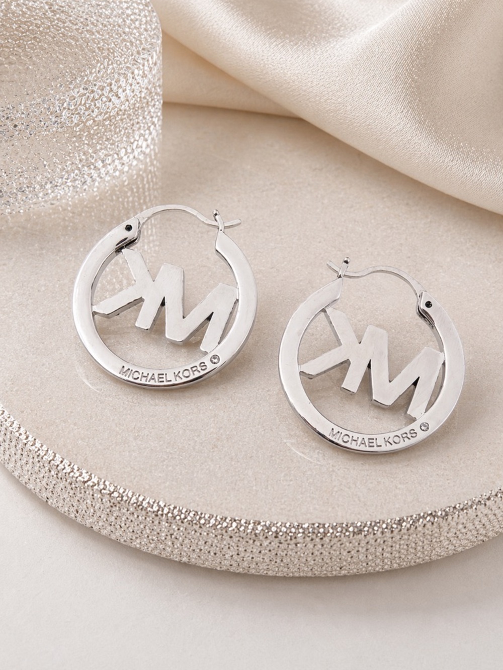 Michael Kors Silver-Tone Pave Hoop Earrings - Picture 5 of 6